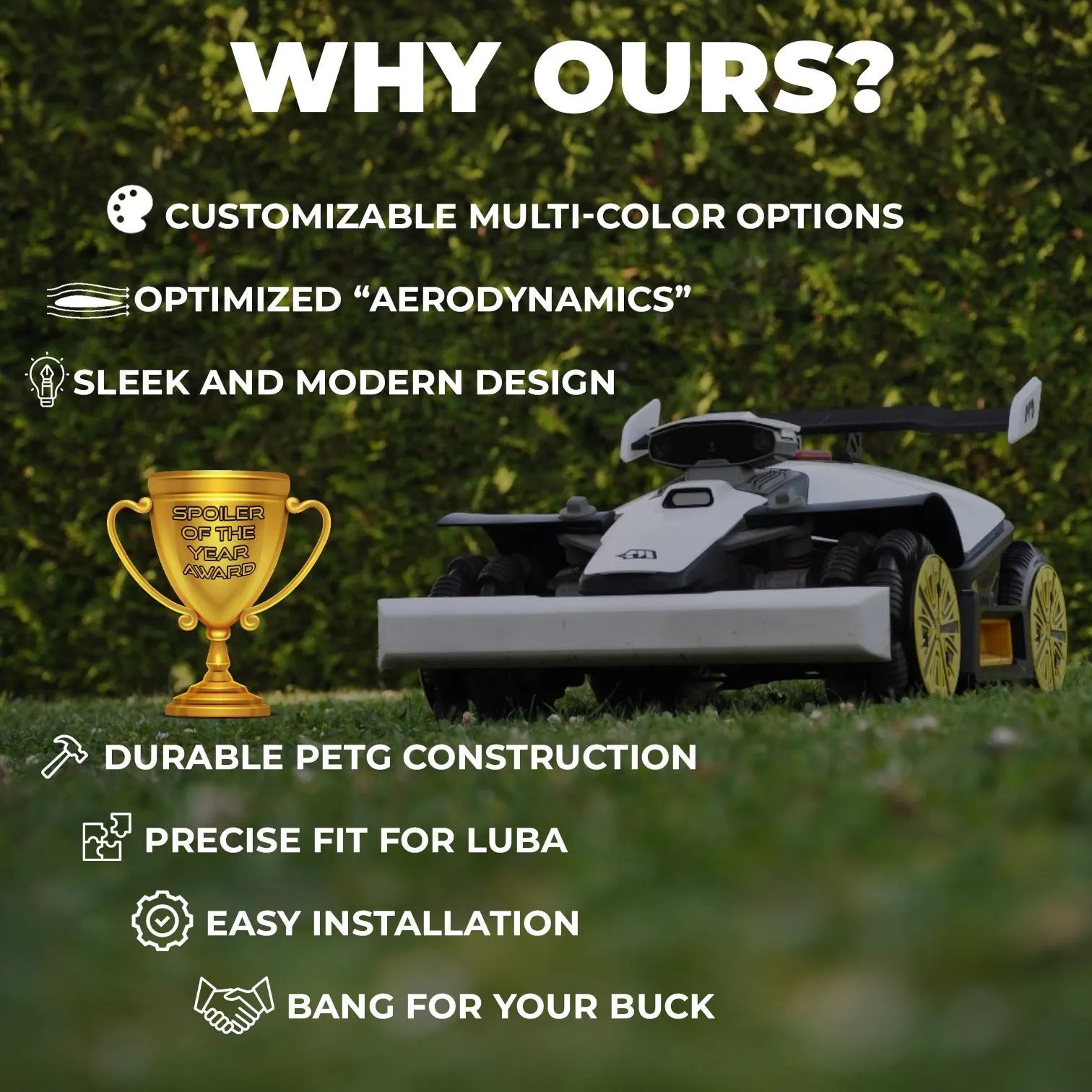 Dekorativer Heckspoiler für Mammotion Luba 1, 2, 2X, Mini, Yuka & Yuka Mini - Exact Designs